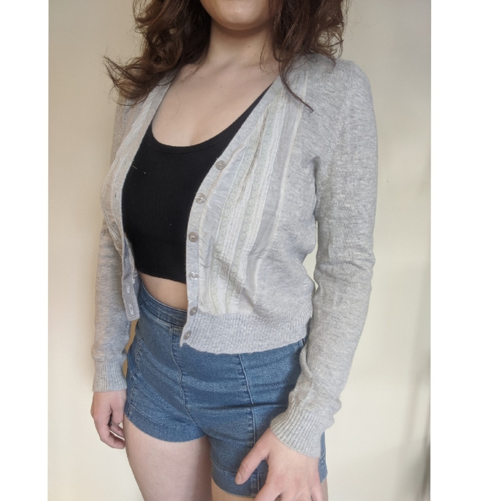 Grey Lace Front Sweater